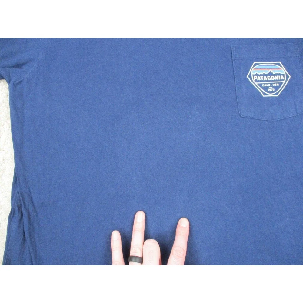 Patagonia Shirt Mens 2XL Slim Fit Blue Organic Cotton Tee Crew Neck Short Sleeve - Picture 8 of 15